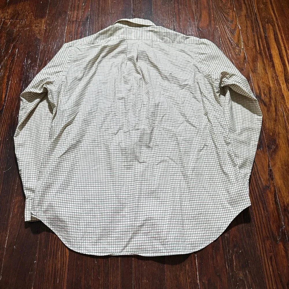 Ralph Lauren Shirt Mens Large Tan Window‎ Pane Plaid Classic Fit Preppy Dressy